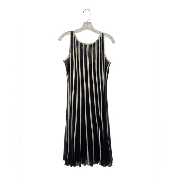 SANDRA DARREN MIDI Black Mesh Dress White Stripes Under-slip Included Size 12 - Picture 3 of 7